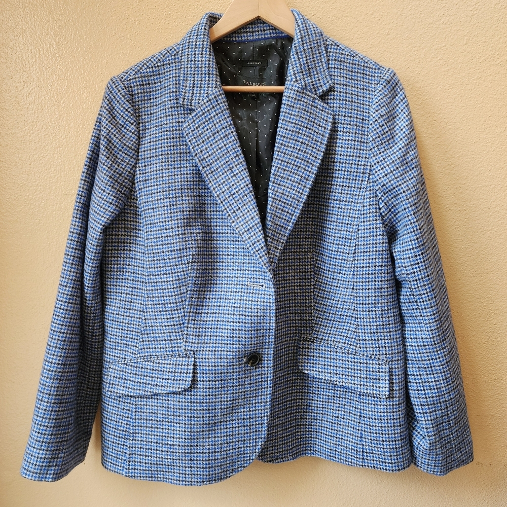 Talbots Houndstooth Pattern Blazer Blue Size 16